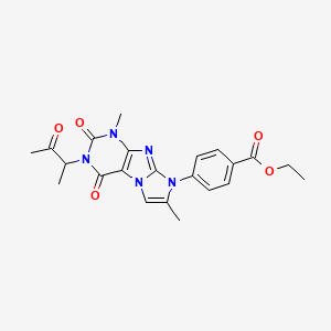 molecular formula C22H23N5O5 B2645471 ethyl 4-(1,7-dimethyl-2,4-dioxo-3-(3-oxobutan-2-yl)-3,4-dihydro-1H-imidazo[2,1-f]purin-8(2H)-yl)benzoate CAS No. 896304-00-0