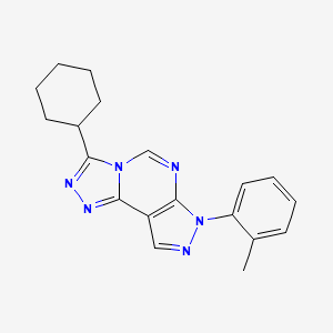 molecular formula C19H20N6 B2645478 5-Cyclohexyl-10-(2-methylphenyl)-3,4,6,8,10,11-hexaazatricyclo[7.3.0.0^{2,6}]dodeca-1(9),2,4,7,11-pentaene CAS No. 900883-46-7