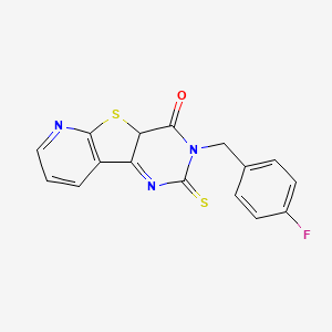 molecular formula C16H10FN3OS2 B2645497 5-[(4-氟苯基)甲基]-4-硫代亚甲基-8-噻-3,5,10-三氮杂三环[7.4.0.0^{2,7}]十三-1(9),2(7),10,12-四烯-6-酮 CAS No. 1019138-30-7