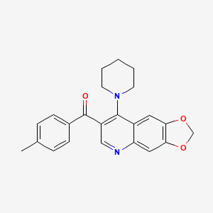molecular formula C23H22N2O3 B2645500 (4-Methylphenyl)(8-piperidin-1-yl[1,3]dioxolo[4,5-g]quinolin-7-yl)methanone CAS No. 866844-06-6