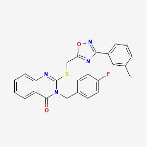 molecular formula C25H19FN4O2S B2645531 3-(4-fluorobenzyl)-2-(((3-(m-tolyl)-1,2,4-oxadiazol-5-yl)methyl)thio)quinazolin-4(3H)-one CAS No. 2034515-78-9