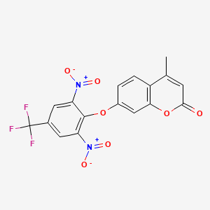 molecular formula C17H9F3N2O7 B2645550 7-[2,6-dinitro-4-(trifluoromethyl)phenoxy]-4-methyl-2H-chromen-2-one CAS No. 314742-01-3
