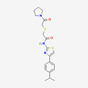 molecular formula C20H25N3O2S2 B2645573 N-(4-(4-isopropylphenyl)thiazol-2-yl)-2-((2-oxo-2-(pyrrolidin-1-yl)ethyl)thio)acetamide CAS No. 681223-89-2