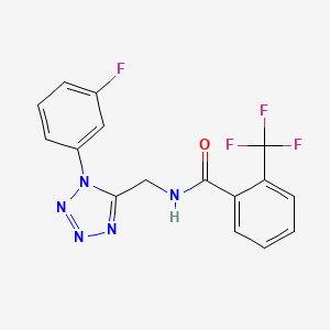 molecular formula C16H11F4N5O B2645576 N-((1-(3-fluorophenyl)-1H-tetrazol-5-yl)methyl)-2-(trifluoromethyl)benzamide CAS No. 921056-11-3