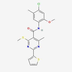 molecular formula C19H18ClN3O2S2 B2645577 N-(4-chloro-2-methoxy-5-methylphenyl)-4-methyl-6-(methylsulfanyl)-2-(thiophen-2-yl)pyrimidine-5-carboxamide CAS No. 1090947-21-9