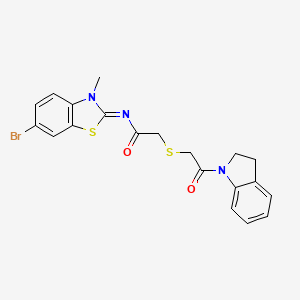 molecular formula C20H18BrN3O2S2 B2645582 (Z)-N-(6-bromo-3-methylbenzo[d]thiazol-2(3H)-ylidene)-2-((2-(indolin-1-yl)-2-oxoethyl)thio)acetamide CAS No. 851717-12-9