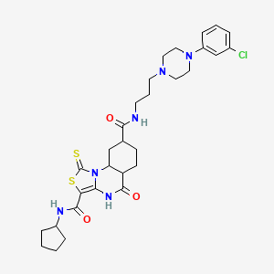molecular formula C30H33ClN6O3S2 B2645584 N8-{3-[4-(3-chlorophenyl)piperazin-1-yl]propyl}-N3-cyclopentyl-5-oxo-1-sulfanylidene-1H,4H,5H-[1,3]thiazolo[3,4-a]quinazoline-3,8-dicarboxamide CAS No. 688791-08-4