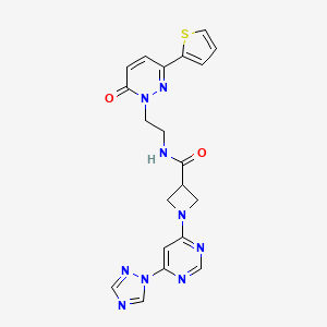 molecular formula C20H19N9O2S B2645585 1-(6-(1H-1,2,4-三唑-1-基)嘧啶-4-基)-N-(2-(6-氧代-3-(噻吩-2-基)吡哒嗪-1(6H)-基)乙基)氮杂环丁烷-3-甲酰胺 CAS No. 2034479-19-9