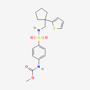 molecular formula C18H22N2O4S2 B2645624 甲基（4-（N-（（1-（噻吩-2-基）环戊基）甲基）磺酰胺）苯基）氨基甲酸酯 CAS No. 1797073-69-8