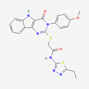 molecular formula C23H20N6O3S2 B2645634 N-(5-ethyl-1,3,4-thiadiazol-2-yl)-2-[[3-(4-methoxyphenyl)-4-oxo-5H-pyrimido[5,4-b]indol-2-yl]sulfanyl]acetamide CAS No. 536707-30-9