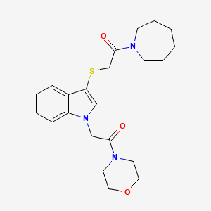 molecular formula C22H29N3O3S B2645669 3-[(2-氮杂环戊-1-基-2-氧代乙基)硫代]-1-(2-吗啉-4-基-2-氧代乙基)-1H-吲哚 CAS No. 878054-16-1