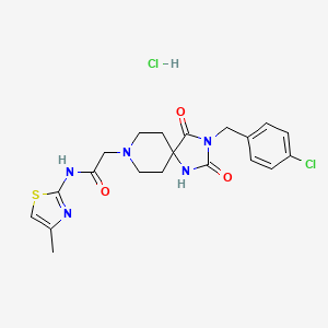 molecular formula C20H23Cl2N5O3S B2645720 2-(3-(4-chlorobenzyl)-2,4-dioxo-1,3,8-triazaspiro[4.5]decan-8-yl)-N-(4-methylthiazol-2-yl)acetamide hydrochloride CAS No. 1215710-73-8