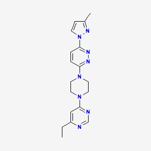 molecular formula C18H22N8 B2645721 3-[4-(6-Ethylpyrimidin-4-yl)piperazin-1-yl]-6-(3-methylpyrazol-1-yl)pyridazine CAS No. 2415532-73-7