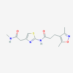 molecular formula C14H18N4O3S B2645749 3-(3,5-二甲基异恶唑-4-基)-N-(4-(2-(甲基氨基)-2-氧代乙基)噻唑-2-基)丙酰胺 CAS No. 1235631-58-9