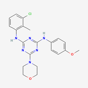molecular formula C21H23ClN6O2 B2645757 N2-(3-氯-2-甲基苯基)-N4-(4-甲氧基苯基)-6-吗啉代-1,3,5-三嗪-2,4-二胺 CAS No. 946261-63-8