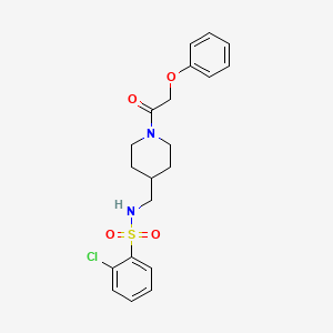 molecular formula C20H23ClN2O4S B2645783 2-氯-N-((1-(2-苯氧基乙酰基)哌啶-4-基)甲基)苯磺酰胺 CAS No. 1235387-58-2
