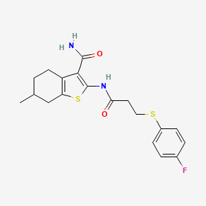 molecular formula C19H21FN2O2S2 B2645785 2-(3-((4-氟苯基)硫代)丙酰胺)-6-甲基-4,5,6,7-四氢苯并[b]噻吩-3-甲酰胺 CAS No. 896353-63-2
