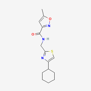 molecular formula C15H19N3O2S B2645786 N-((4-cyclohexylthiazol-2-yl)methyl)-5-methylisoxazole-3-carboxamide CAS No. 2034541-45-0