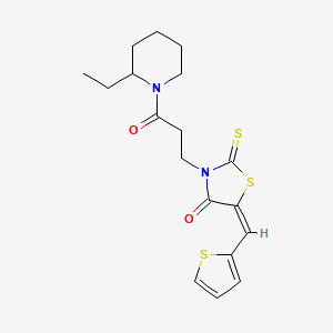 molecular formula C18H22N2O2S3 B2645799 (E)-3-(3-(2-乙基哌啶-1-基)-3-氧代丙基)-5-(噻吩-2-亚甲基)-2-硫代噻唑烷-4-酮 CAS No. 378222-35-6