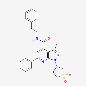 molecular formula C26H26N4O3S B2645813 1-(1,1-dioxidotetrahydrothiophen-3-yl)-3-methyl-N-phenethyl-6-phenyl-1H-pyrazolo[3,4-b]pyridine-4-carboxamide CAS No. 1021075-00-2