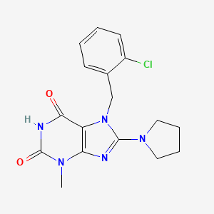 molecular formula C17H18ClN5O2 B2645819 7-(2-chlorobenzyl)-3-methyl-8-(pyrrolidin-1-yl)-1H-purine-2,6(3H,7H)-dione CAS No. 361174-79-0