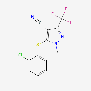 molecular formula C12H7ClF3N3S B2645821 5-[(2-chlorophenyl)sulfanyl]-1-methyl-3-(trifluoromethyl)-1H-pyrazole-4-carbonitrile CAS No. 318239-36-0