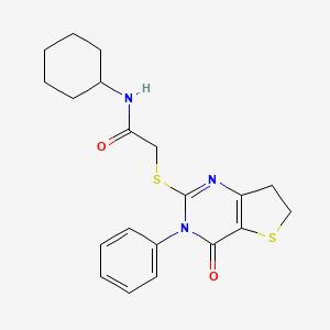 molecular formula C20H23N3O2S2 B2645839 N-cyclohexyl-2-((4-oxo-3-phenyl-3,4,6,7-tetrahydrothieno[3,2-d]pyrimidin-2-yl)thio)acetamide CAS No. 686770-47-8