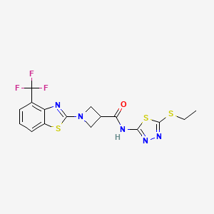 molecular formula C16H14F3N5OS3 B2645846 N-(5-(ethylthio)-1,3,4-thiadiazol-2-yl)-1-(4-(trifluoromethyl)benzo[d]thiazol-2-yl)azetidine-3-carboxamide CAS No. 1396773-55-9