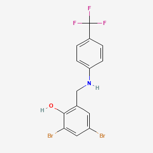 molecular formula C14H10Br2F3NO B2645853 2,4-Dibromo-6-{[4-(trifluoromethyl)anilino]methyl}benzenol CAS No. 477871-77-5
