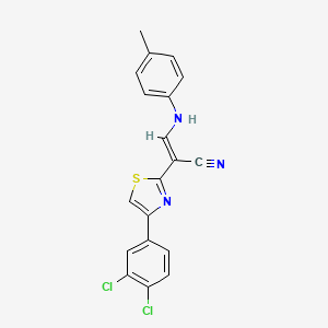 molecular formula C19H13Cl2N3S B2645856 (2E)-2-[4-(3,4-二氯苯基)-1,3-噻唑-2-基]-3-[(4-甲苯基)氨基]丙-2-烯腈 CAS No. 450352-99-5