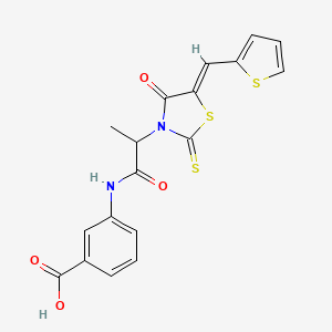 molecular formula C18H14N2O4S3 B2645863 (Z)-3-(2-(4-oxo-5-(thiophen-2-ylmethylene)-2-thioxothiazolidin-3-yl)propanamido)benzoic acid CAS No. 900136-50-7