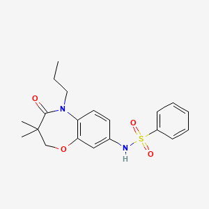 molecular formula C20H24N2O4S B2645889 N-(3,3-二甲基-4-氧代-5-丙基-2,3,4,5-四氢苯并[b][1,4]恶杂环庚-8-基)苯磺酰胺 CAS No. 921992-32-7