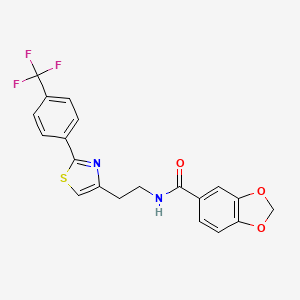 molecular formula C20H15F3N2O3S B2645895 N-(2-(2-(4-(trifluoromethyl)phenyl)thiazol-4-yl)ethyl)benzo[d][1,3]dioxole-5-carboxamide CAS No. 896606-51-2