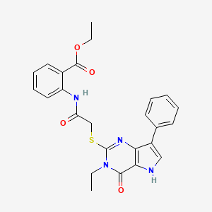 molecular formula C25H24N4O4S B2645907 ethyl 2-({[(3-ethyl-4-oxo-7-phenyl-4,5-dihydro-3H-pyrrolo[3,2-d]pyrimidin-2-yl)sulfanyl]acetyl}amino)benzoate CAS No. 1021264-35-6