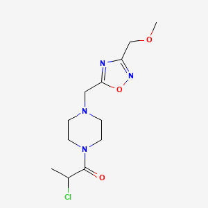 molecular formula C12H19ClN4O3 B2645941 2-Chloro-1-[4-[[3-(methoxymethyl)-1,2,4-oxadiazol-5-yl]methyl]piperazin-1-yl]propan-1-one CAS No. 2411306-70-0