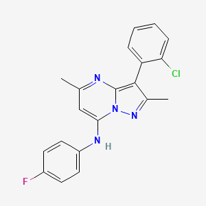 molecular formula C20H16ClFN4 B2645954 3-(2-氯苯基)-N-(4-氟苯基)-2,5-二甲基吡唑并[1,5-a]嘧啶-7-胺 CAS No. 890633-51-9