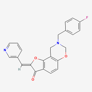 molecular formula C23H17FN2O3 B2645996 (Z)-8-(4-fluorobenzyl)-2-(pyridin-3-ylmethylene)-8,9-dihydro-2H-benzofuro[7,6-e][1,3]oxazin-3(7H)-one CAS No. 951950-45-1
