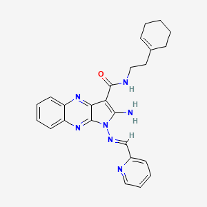 (E)-2-amino-N-(2-(cyclohex-1-en-1-yl)ethyl)-1-((pyridin-2-ylmethylene)amino)-1H-pyrrolo[2,3-b]quinoxaline-3-carboxamide