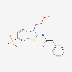 molecular formula C19H20N2O4S2 B2646021 N-[3-(2-methoxyethyl)-6-methylsulfonyl-1,3-benzothiazol-2-ylidene]-2-phenylacetamide CAS No. 864977-43-5