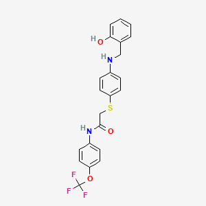 molecular formula C22H19F3N2O3S B2646030 2-((4-[(2-Hydroxybenzyl)amino]phenyl)sulfanyl)-N-[4-(trifluoromethoxy)phenyl]acetamide CAS No. 763126-21-2