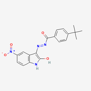 molecular formula C19H18N4O4 B2646041 4-叔丁基-N'-[(3E)-5-硝基-2-氧代-1,2-二氢-3H-吲哚-3-亚甲基]苯甲酰肼 CAS No. 324777-33-5