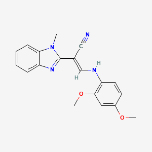 molecular formula C19H18N4O2 B2646045 (2E)-3-[(2,4-dimethoxyphenyl)amino]-2-(1-methyl-1H-benzimidazol-2-yl)prop-2-enenitrile CAS No. 1164514-36-6
