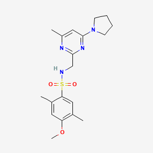 molecular formula C19H26N4O3S B2646061 4-methoxy-2,5-dimethyl-N-((4-methyl-6-(pyrrolidin-1-yl)pyrimidin-2-yl)methyl)benzenesulfonamide CAS No. 1788843-17-3
