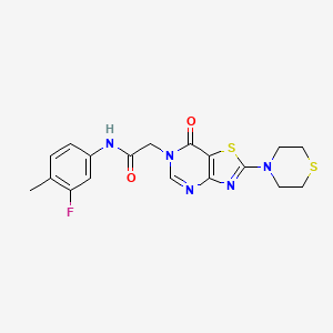 molecular formula C18H18FN5O2S2 B2646093 N-(3-fluoro-4-methylphenyl)-2-(7-oxo-2-thiomorpholinothiazolo[4,5-d]pyrimidin-6(7H)-yl)acetamide CAS No. 1223859-84-4