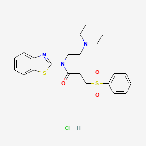 molecular formula C23H30ClN3O3S2 B2646100 N-(2-(diethylamino)ethyl)-N-(4-methylbenzo[d]thiazol-2-yl)-3-(phenylsulfonyl)propanamide hydrochloride CAS No. 1216749-13-1