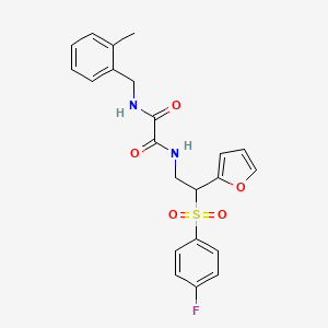 molecular formula C22H21FN2O5S B2646107 N-[2-[(4-fluorophenyl)sulfonyl]-2-(2-furyl)ethyl]-N'-(2-methylbenzyl)ethanediamide CAS No. 896314-77-5