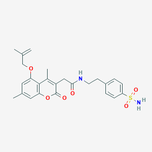 molecular formula C25H28N2O6S B264612 2-{4,7-dimethyl-5-[(2-methylprop-2-en-1-yl)oxy]-2-oxo-2H-chromen-3-yl}-N-[2-(4-sulfamoylphenyl)ethyl]acetamide 