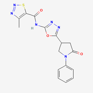 molecular formula C16H14N6O3S B2646125 4-methyl-N-(5-(5-oxo-1-phenylpyrrolidin-3-yl)-1,3,4-oxadiazol-2-yl)-1,2,3-thiadiazole-5-carboxamide CAS No. 1286698-06-3
