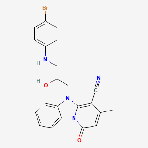 molecular formula C22H19BrN4O2 B2646134 5-[3-(4-Bromoanilino)-2-hydroxypropyl]-3-methyl-1-oxopyrido[1,2-a]benzimidazole-4-carbonitrile CAS No. 877622-39-4