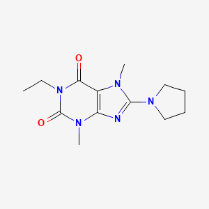 molecular formula C13H19N5O2 B2646174 1-ethyl-3,7-dimethyl-8-(pyrrolidin-1-yl)-1H-purine-2,6(3H,7H)-dione CAS No. 1203256-28-3